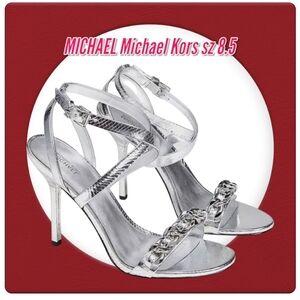 Michael Kors Silver Leather Sandals Snake Embossed NWT 8.5